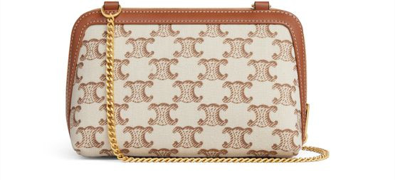 Clutch on chain cuir Triomphe in textile with Triomphe print and calfskin - CELINE | 24S US