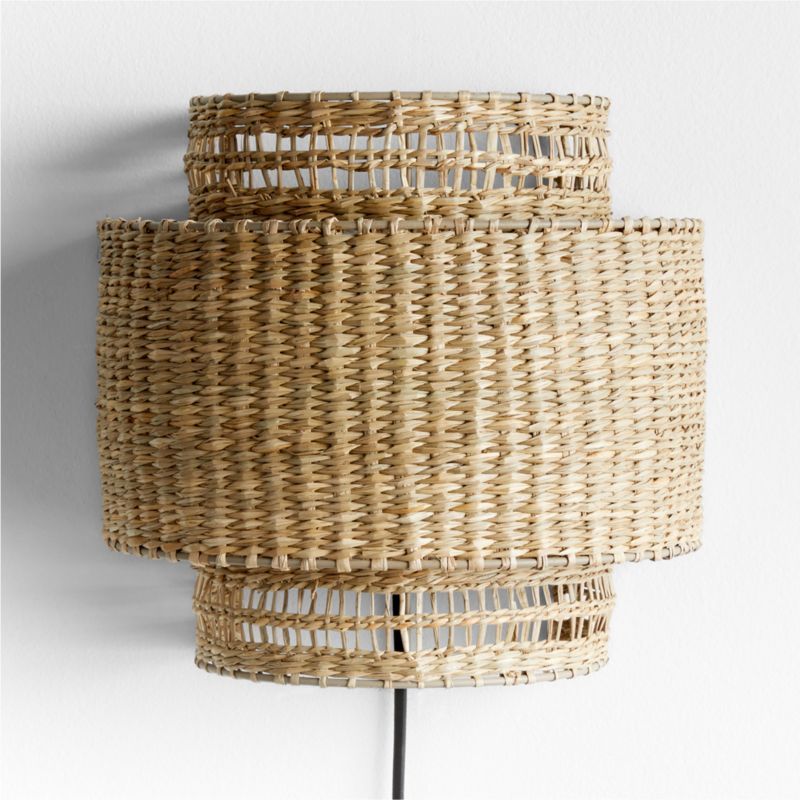 Nossa Natural Woven Plug In Wall Sconce + Reviews | Crate & Barrel | Crate & Barrel
