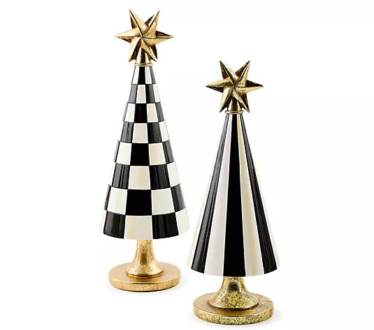 MacKenzie Childs Set of 2 Check & Stripe Trees - QVC.com | QVC