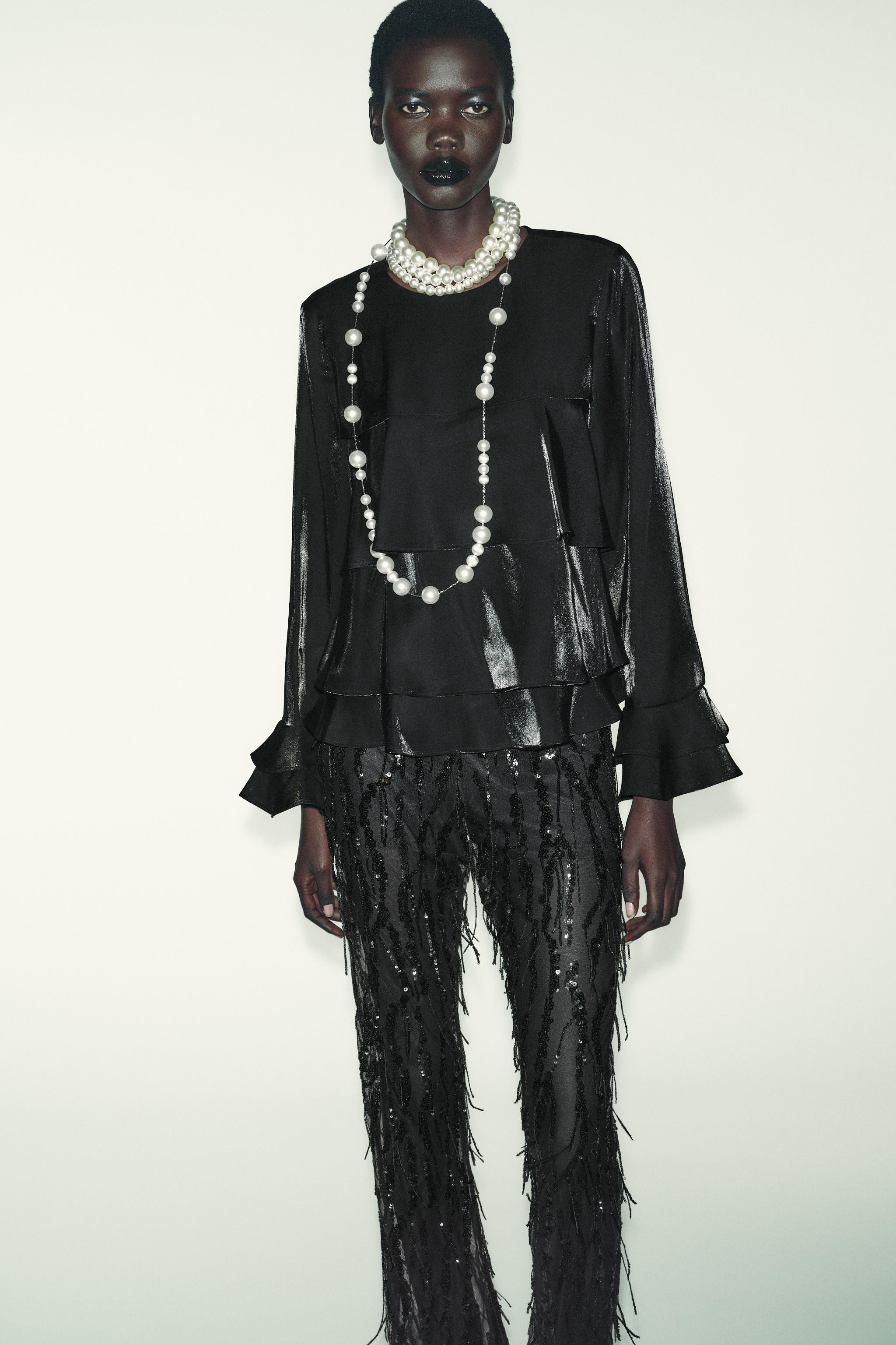 RUFFLED SHINY FABRIC BLOUSE | Zara US