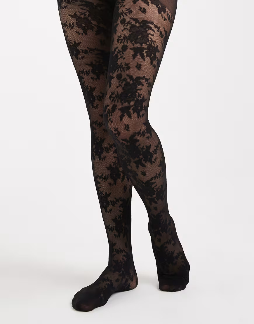 Lindex 40 denier floral lace tight in black | ASOS (Global)
