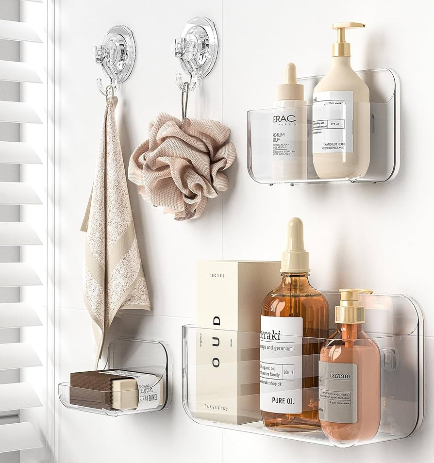 Shower Shelves, 5 Pack Adhesive Clear Acrylic Bathroom Shower Organizer Caddy, Transparent No Dri... | Amazon (US)