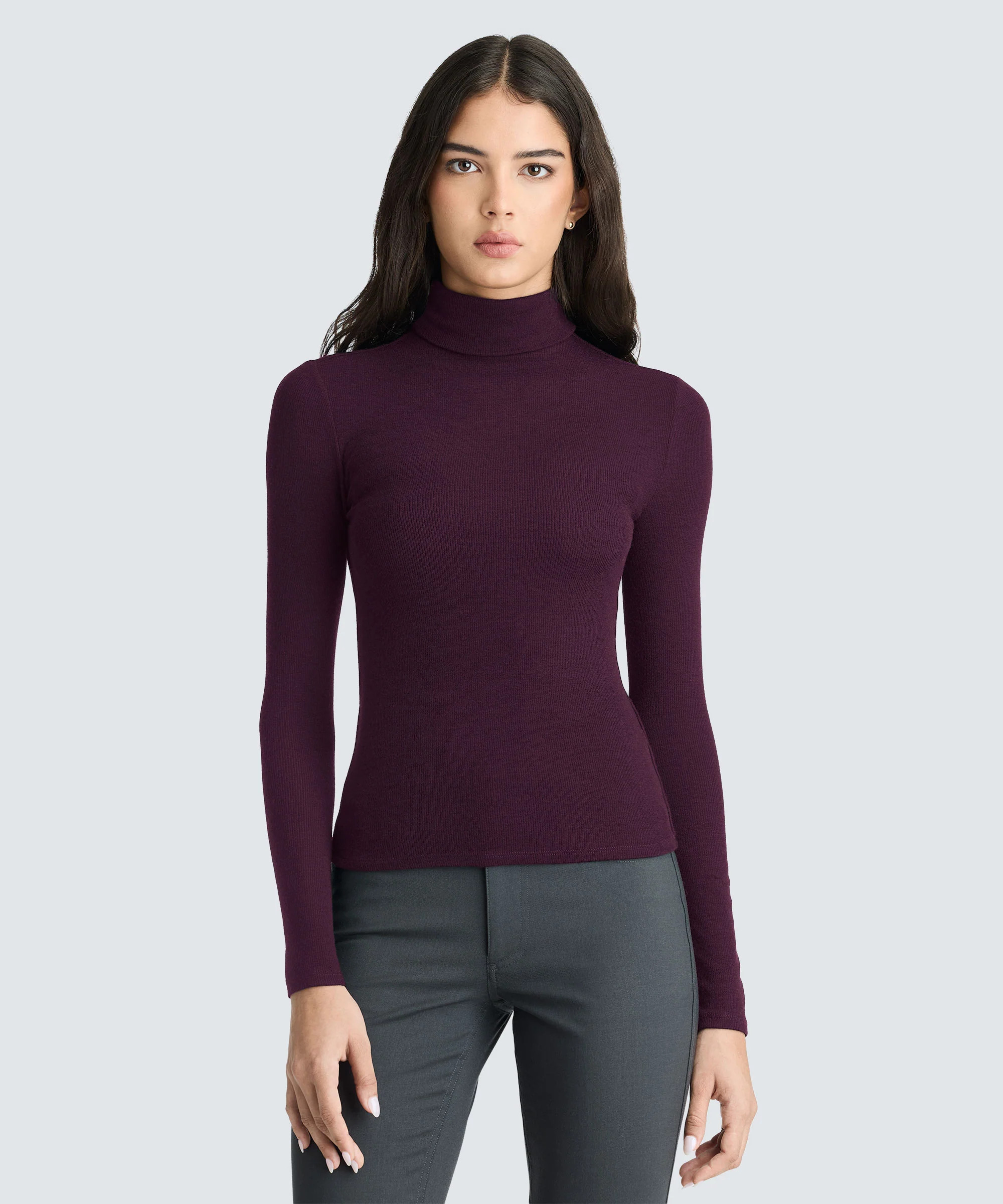 Women's Rib Turtle Neck Long Sleeve - Dark Maroon / XS | Unbound Merino