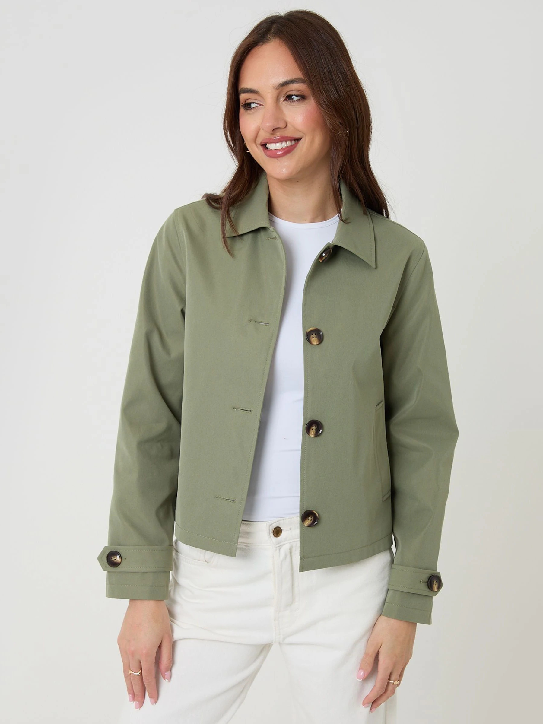 Threadbare Threadbare Green Cropped Trench Coat | Next US
