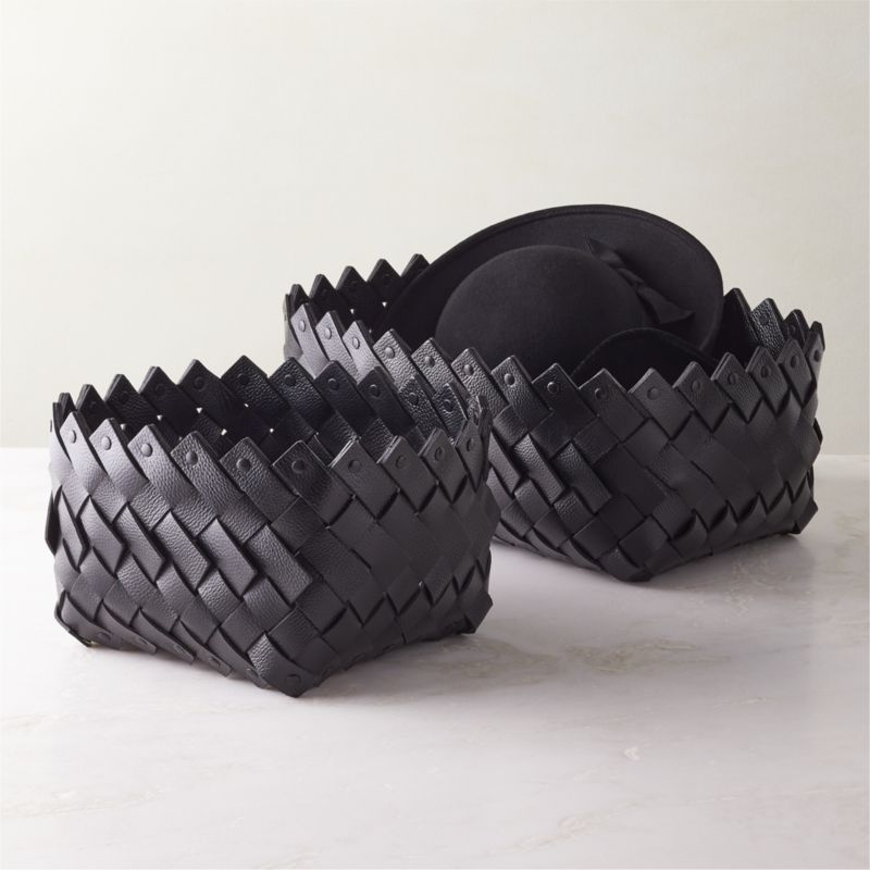 Willa Black Woven Leather Baskets | CB2 | CB2