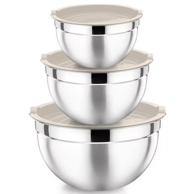 Itopfox Stainless Steel Mixing Bowls with Lids, Set of 3, Salad Nesting Bowl for Mixing, Storing, Prepping, Airtight & Stackable | Target