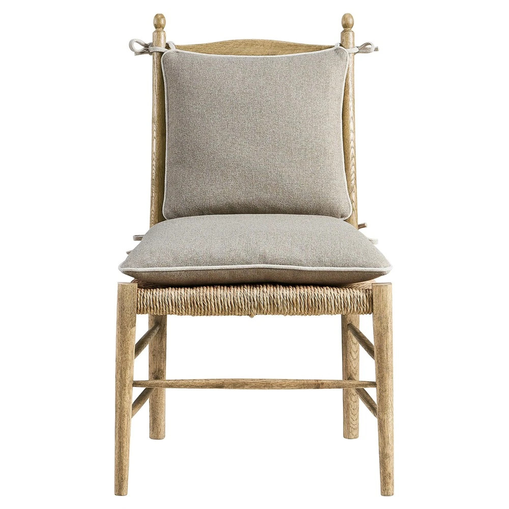 Albertine Updated Traditional Oatmeal Performance Natural Oak Dining Chair | Kathy Kuo Home