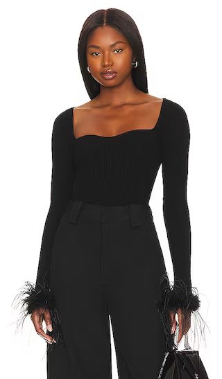 Kinsley Feather Trim Top in Black | Revolve Clothing (Global)