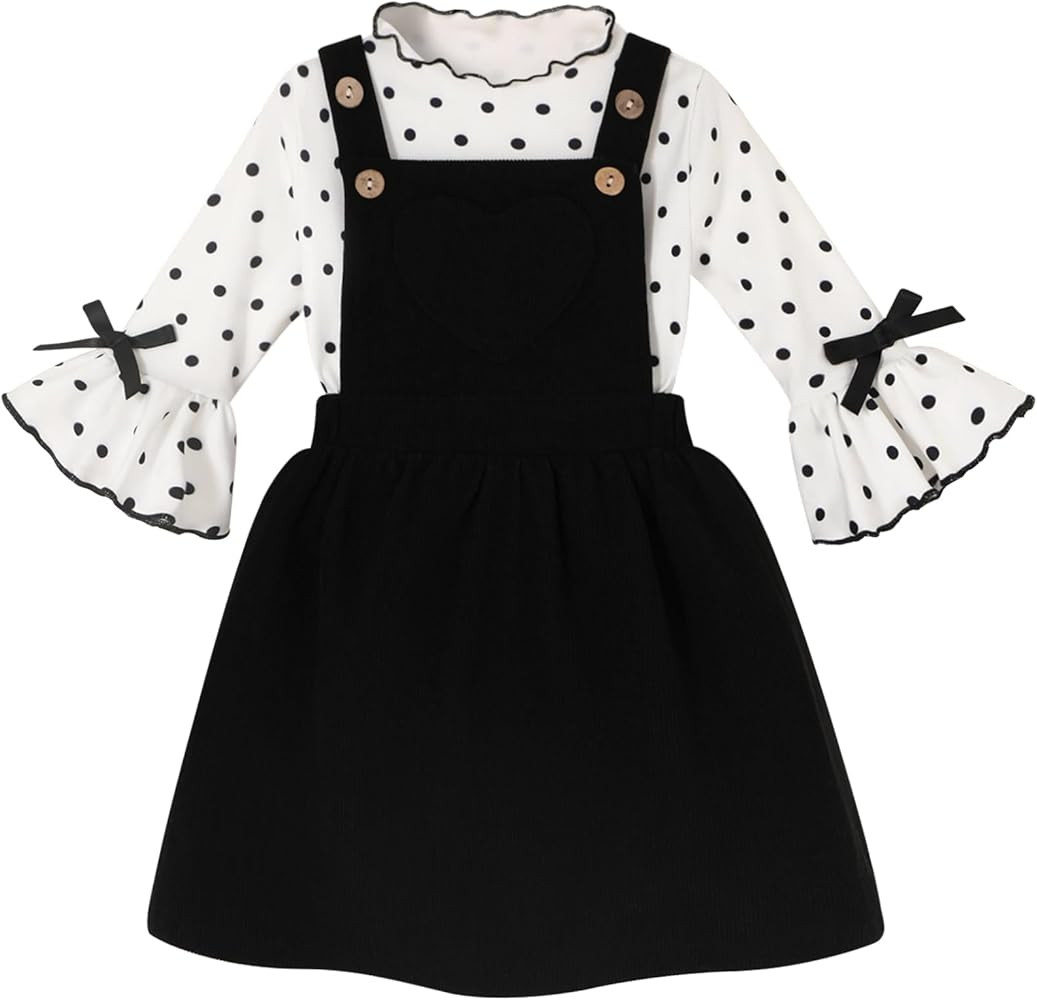 Toddler Baby Girl Fall Overall Dress 3/4 Flare Sleeve Shirt Corduroy Skirt Jumper 2Pcs Autumn Out... | Amazon (US)