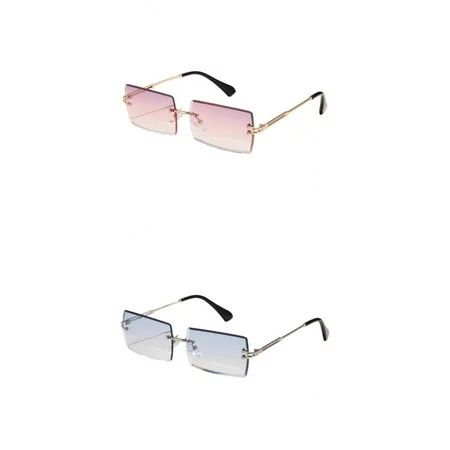 Pink&Blue Rimless Sunglasses Fashion Tinted Lens Eyewear UV Protection Shade | Walmart (US)