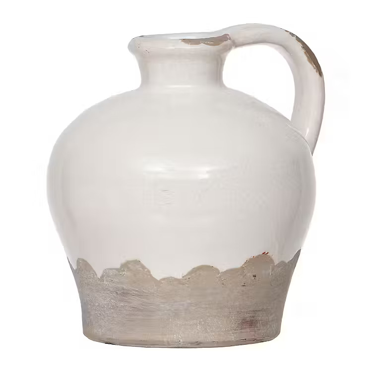 New! Distressed White Vase with Handle | Kirkland's Home