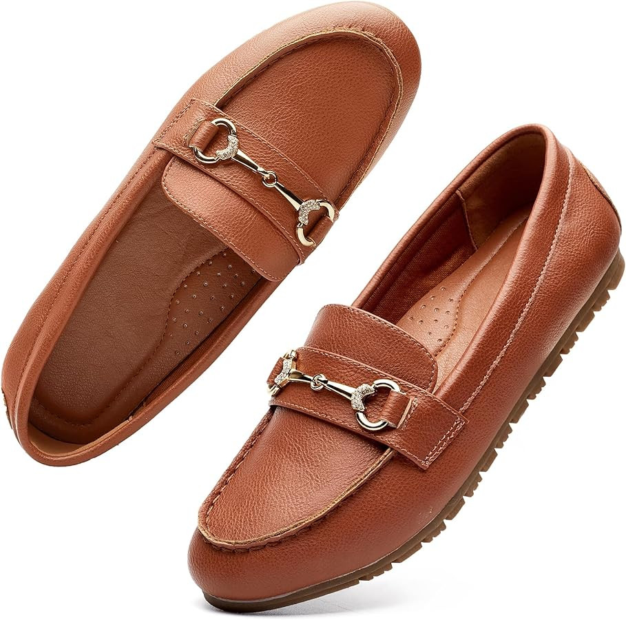 Women's Wide Loafers Casual Slip on Flat Shoes Women's Comfort Penny Loafers with Arch Support Wo... | Amazon (US)