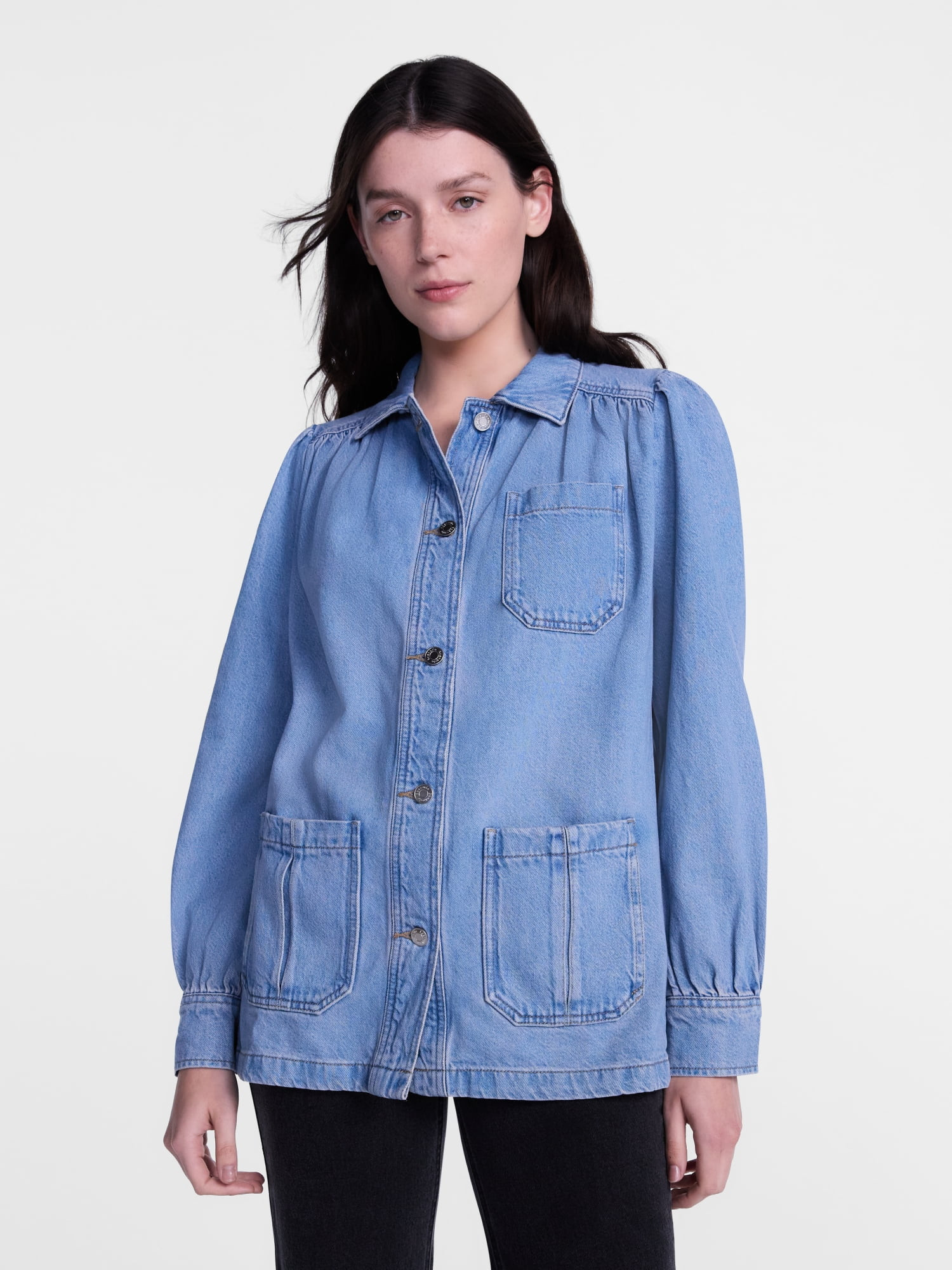 Scenario Women's and Women's Plus Chore Jacket with Long Puff Sleeves, Sizes XS-4X | Walmart (US)