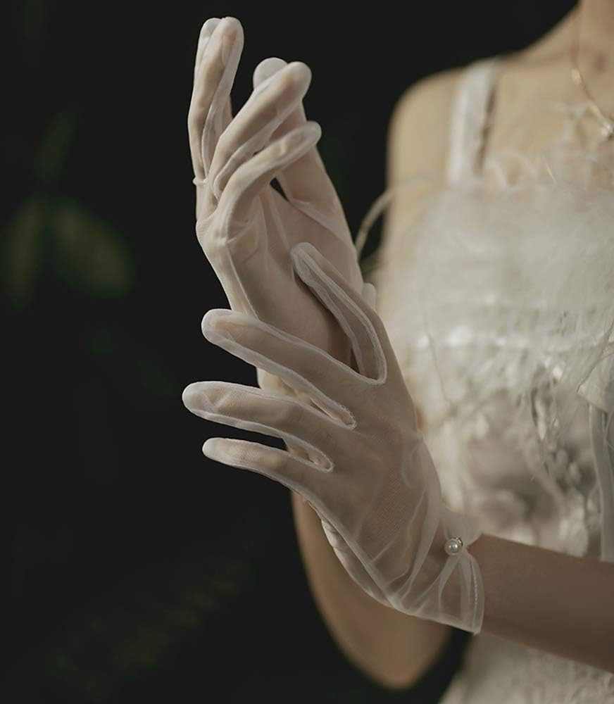 YCShun Women's Short Satin Gloves for Wedding Wrist Short Evening Party Dressy Bridal Lace Tulle Glo | Amazon (US)