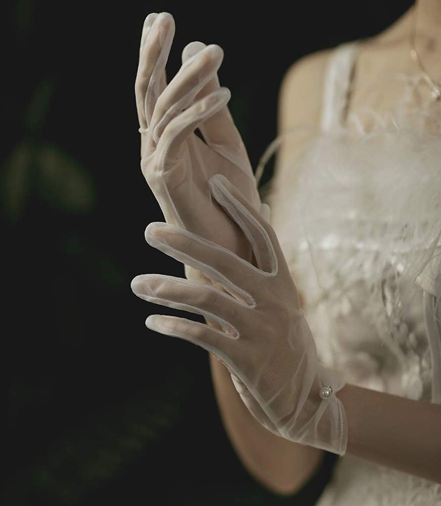 YCShun Women's Short Satin Gloves for Wedding Wrist Short Evening Party Dressy Bridal Lace Tulle Glo | Amazon (US)