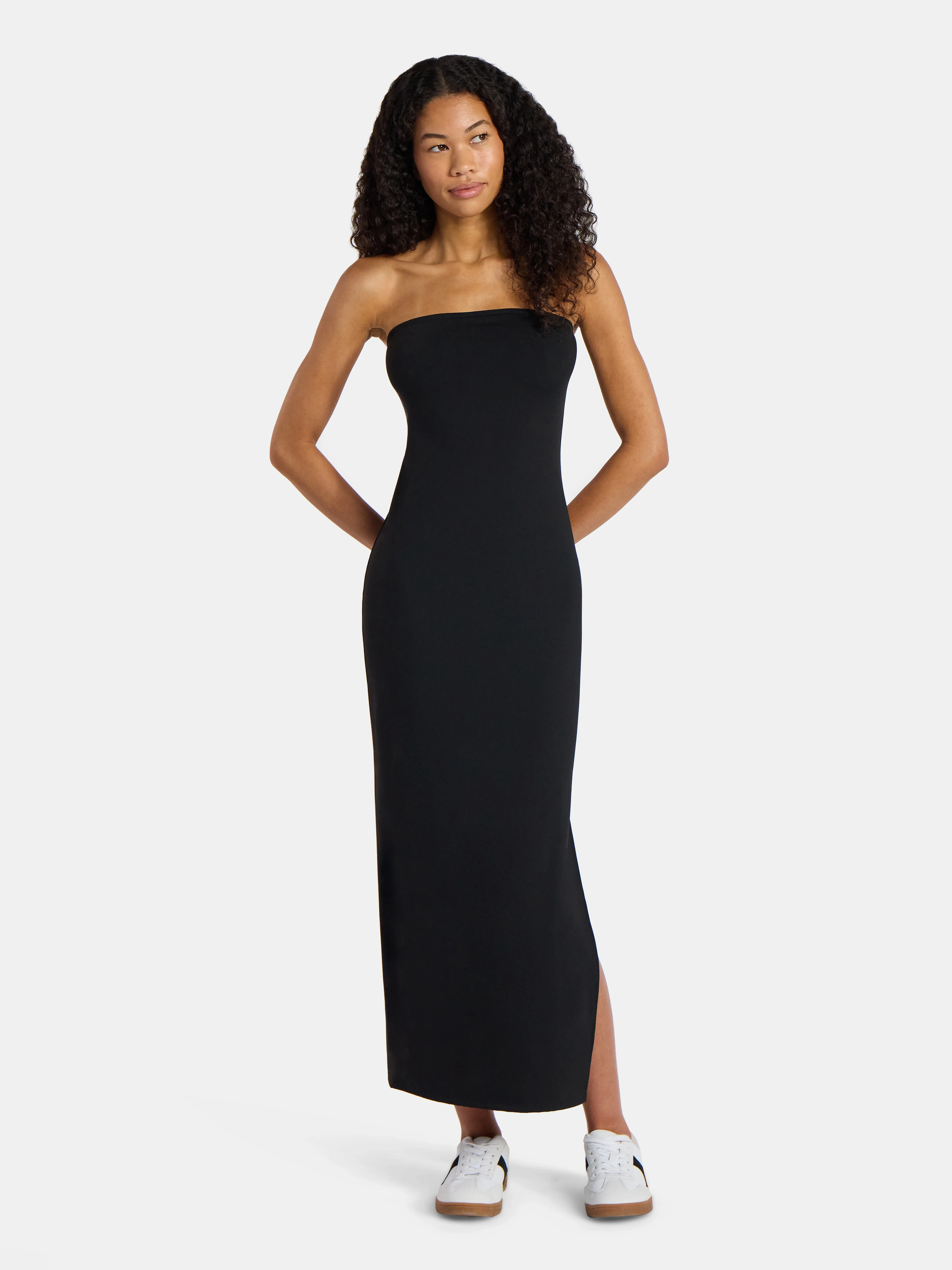 No Boundaries Strapless Maxi Dress with Side Slit, Women's | Walmart (US)