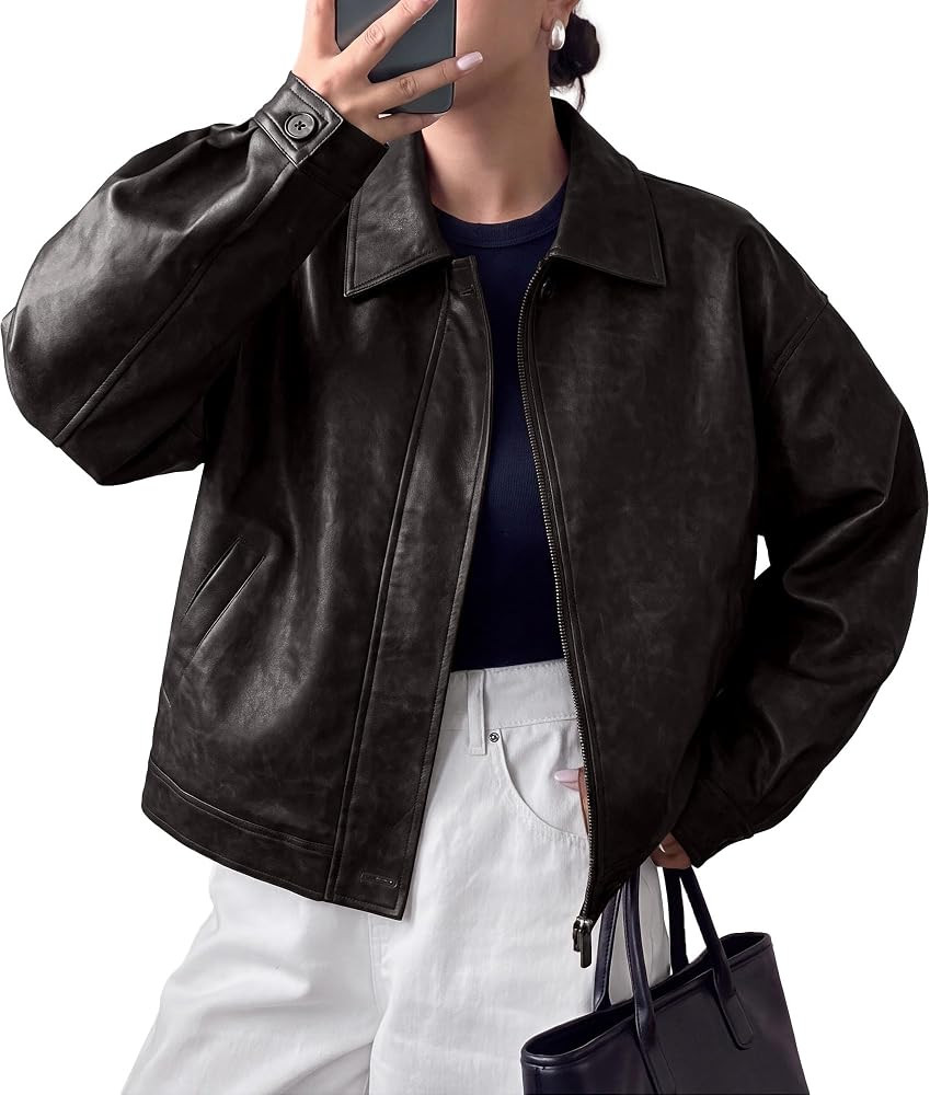 PRETTYGARDEN Women's Faux Leather Oversized Motorcycle Jackets | Amazon (US)