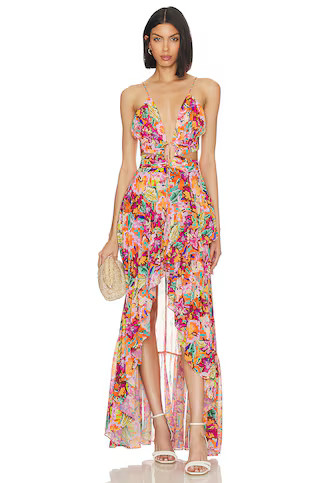 x Jetset Christina Fabi Gown in Orange Multi | Revolve Clothing (Global)