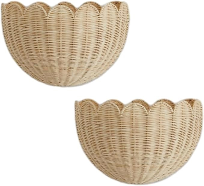 Scallop Wall Basket, Scalloped Wall Wicker Basket, Hanging Home Decor for Bedroom Bathroom (2PCS) | Amazon (US)