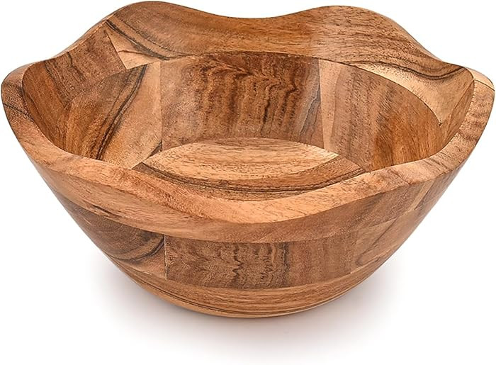 Fruit Bowl Acacia Wood Ruffle Decorative Style Home Decor for Dining Table Fits Bread, Fruits, Sa... | Amazon (US)