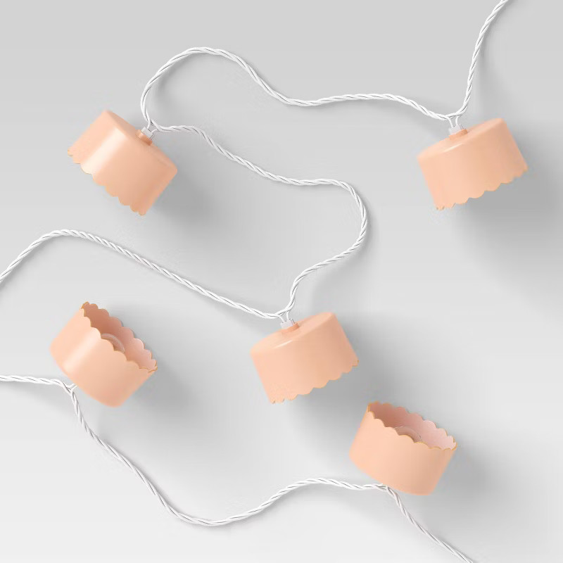 10ct Incandescent Mini Lights with Globes Cylinder Scalloped Hoods Peach Orange - Opalhouse™ | Target