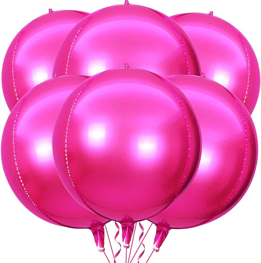 6 Pack Hot Pink 22 Inch 4D Foil Balloons Big 360 Degree Round Sephere Mylar Balloons Mirror Finis... | Amazon (US)