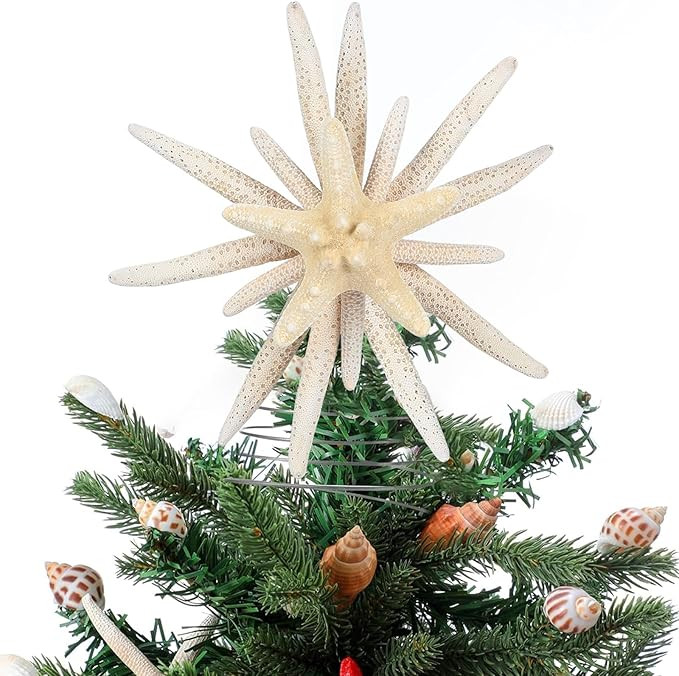 10'' Natural Starfish Christmas Tree Topper Star Happy New Year Holiday Decoration Beach Four Lay... | Amazon (US)