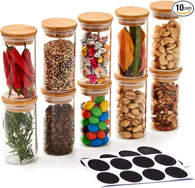 EZOWare 7oz Clear Glass Jars Bottle, Airtight Canister, Small Food Storage Containers with Natura... | Amazon (US)