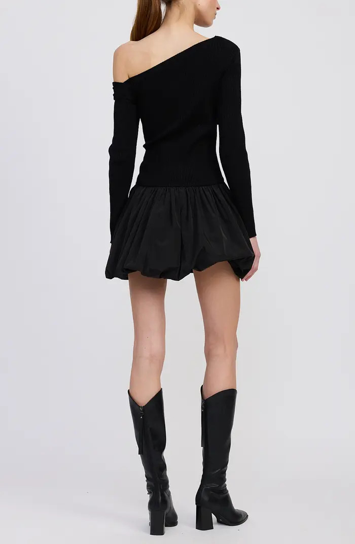 Romilla One-Shoulder Mixed Media Minidress | Nordstrom