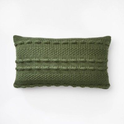 Oversized Bobble Knit Striped Lumbar Throw Pillow Green - Threshold™ designed with Studio McGee | Target