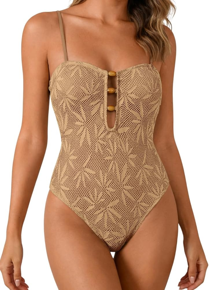 ShawGobow Cut Out One Piece Swimsuit Women,High Leg Boho Pattern Monokini Swimsuits,Cute Cruise B... | Amazon (US)