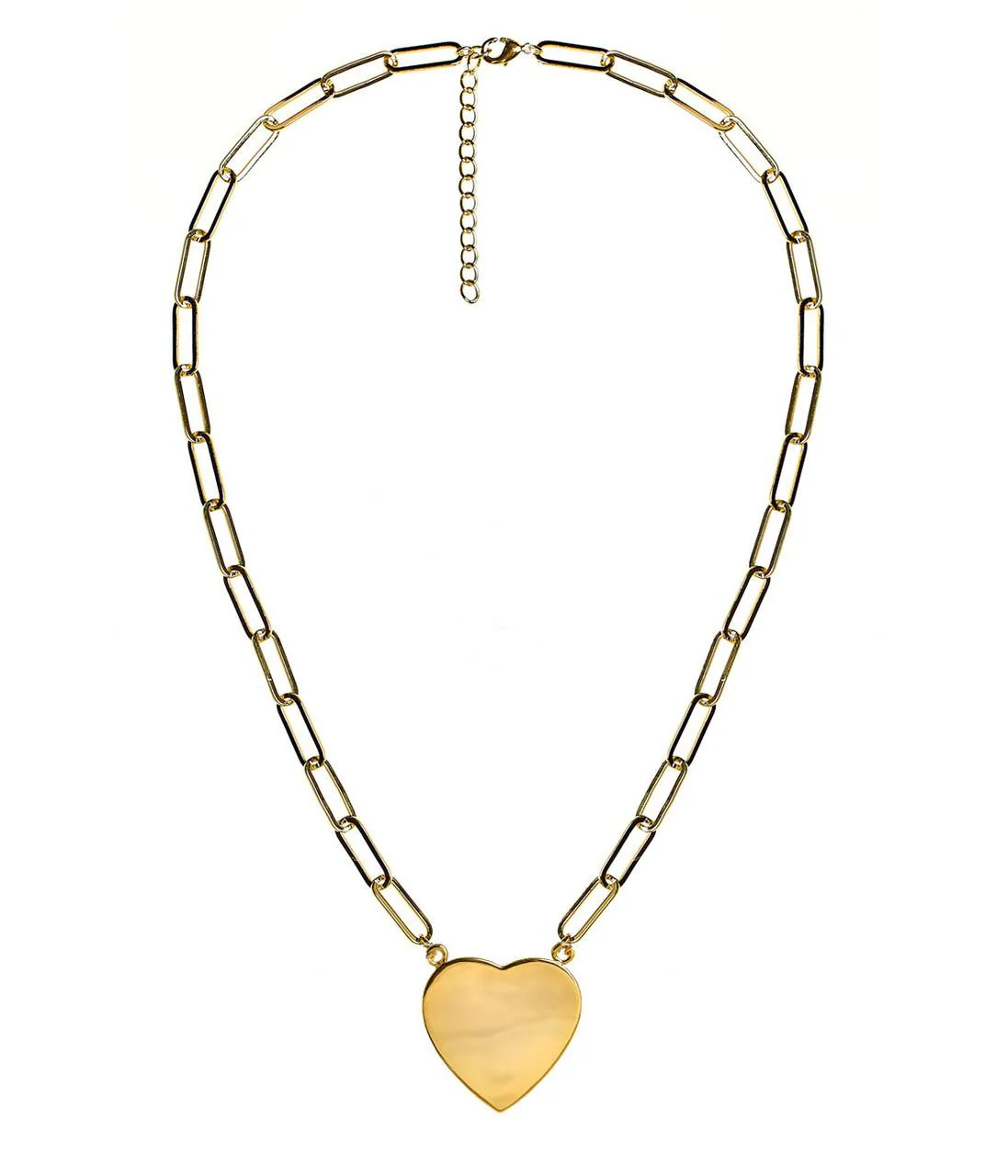 Gold Flat Heart Charm Necklace with Paper Clip Chain - 18k Gold Plated | Lisi Lerch Inc