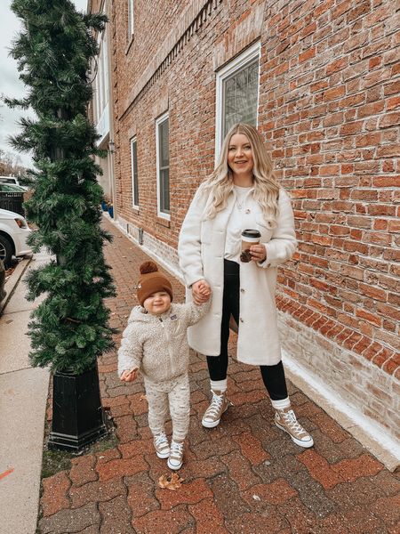 mom and mini matching, winter outfits, coats, sherpa, converse, hats, high tops, neutral fashion 
(Linked the coat in black, white isn’t available) 

#LTKsalealert #LTKGiftGuide #LTKshoecrush