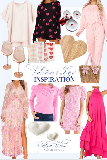 Valentine’s Day inspiration! 
Pink dresses, 
pink heart sweaters 
heart cutting board 
Pamela Munson basket bag
Estelle colored glass wine glasses 
Misa Los Angeles dress 

#LTKSeasonal #LTKstyletip #LTKGiftGuide