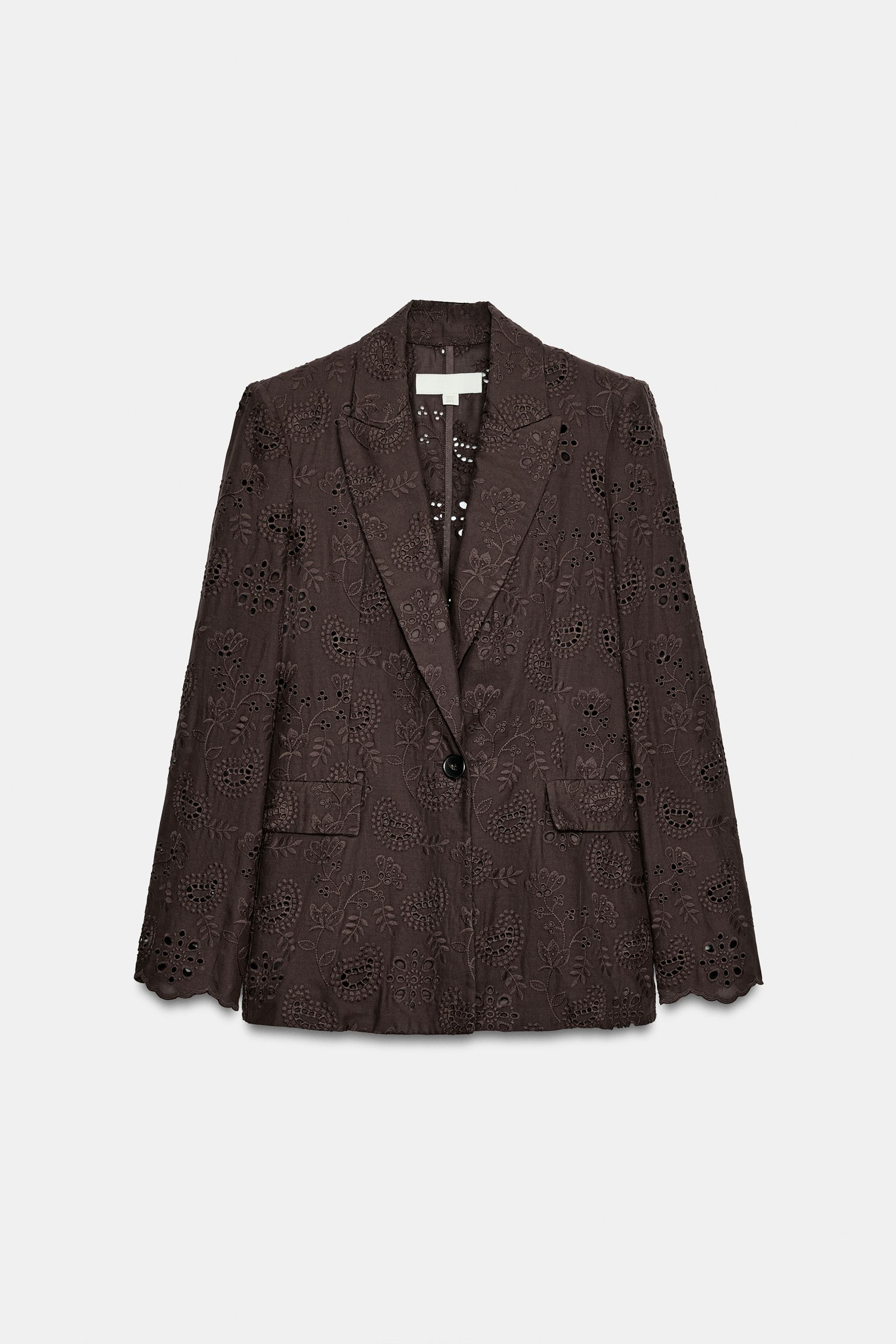 STRAIGHT BLAZER WITH CUTWORK EMBROIDERY SHOULDER PADS | Zara UK