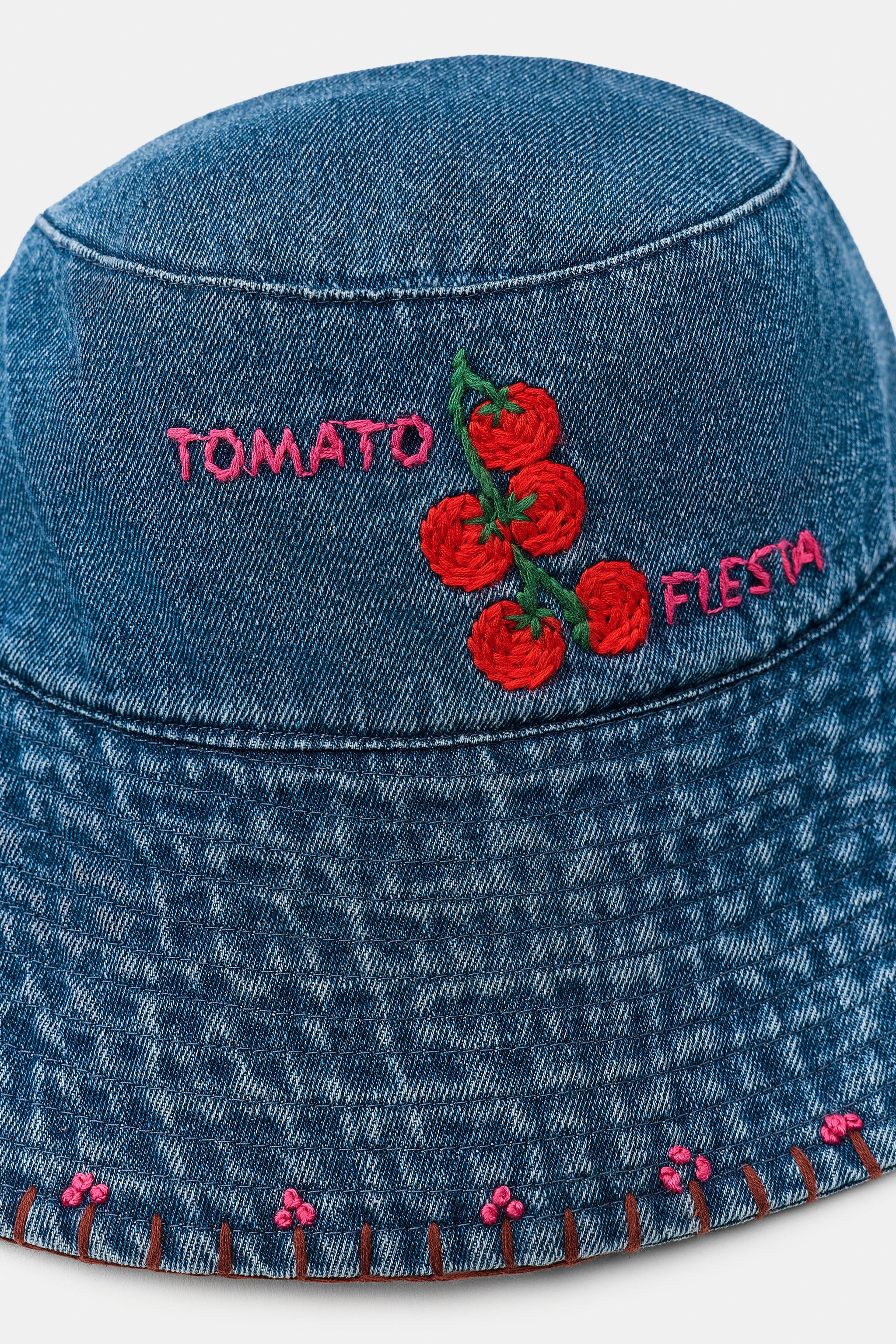 TOMATO EMBROIDERED DENIM BUCKET HAT | Zara Canada