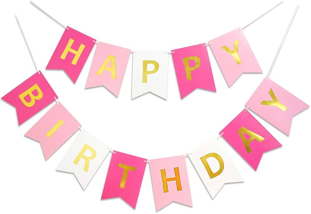 Roseo Pink Happy Birthday Banner Signs Golden Sparkle Funny Birthday Party Supplies for Girls Bir... | Amazon (US)