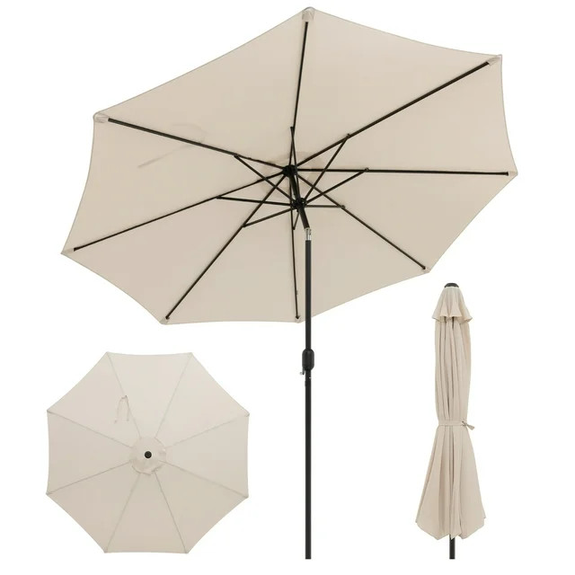 Costway Outdoor Heavy Duty Market Umbrella with Tilt Mechanism Crank Handle 8 Sturdy Ribs | Walmart (US)