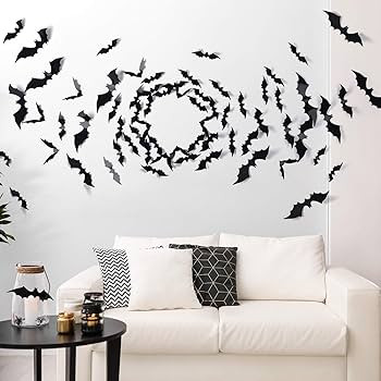 Coogam 60PCS Halloween Bats Decoration, 4 Different Sizes Realistic PVC Black 3D Scary Bat Sticke... | Amazon (US)