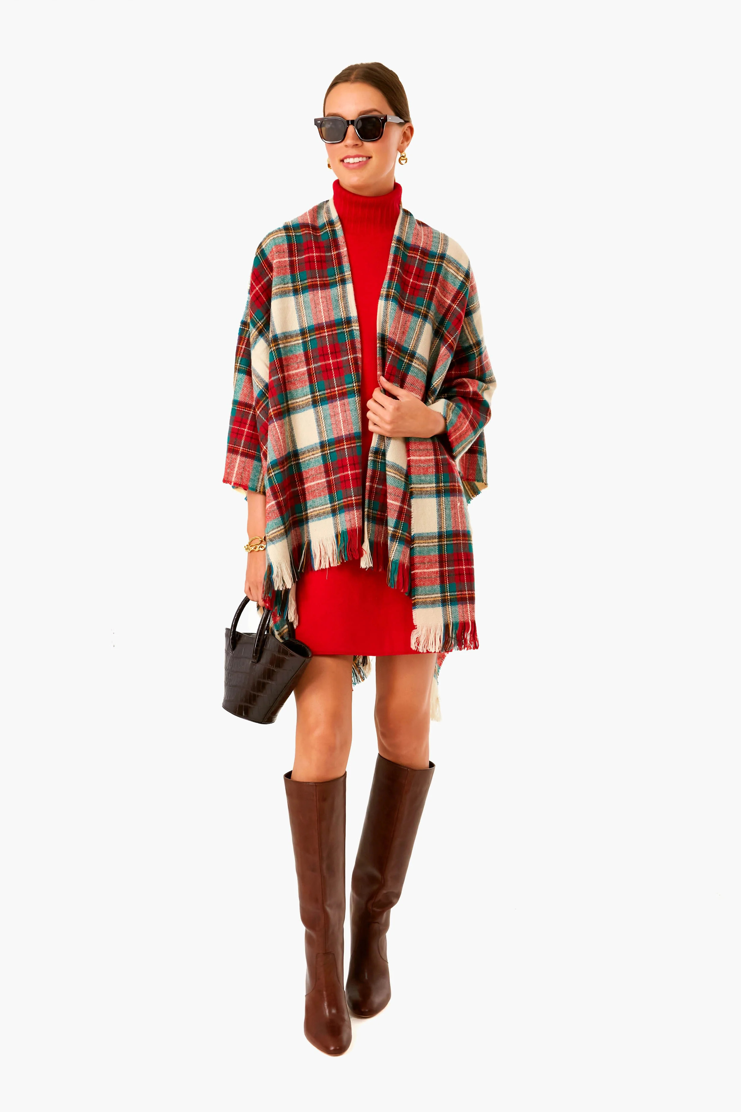 Exclusive Cream Tartan Ruana Poncho | Tuckernuck (US)