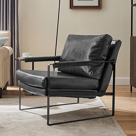 Volans Modern Faux Leather Accent Chair with Black Powder Coated Metal Frame, Single Sofa for Liv... | Amazon (US)