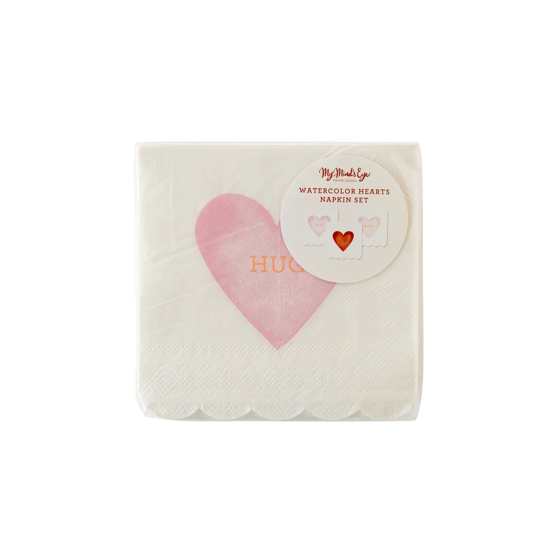 Watercolor Heart Scallop Cocktail Napkin Set | My Mind's Eye