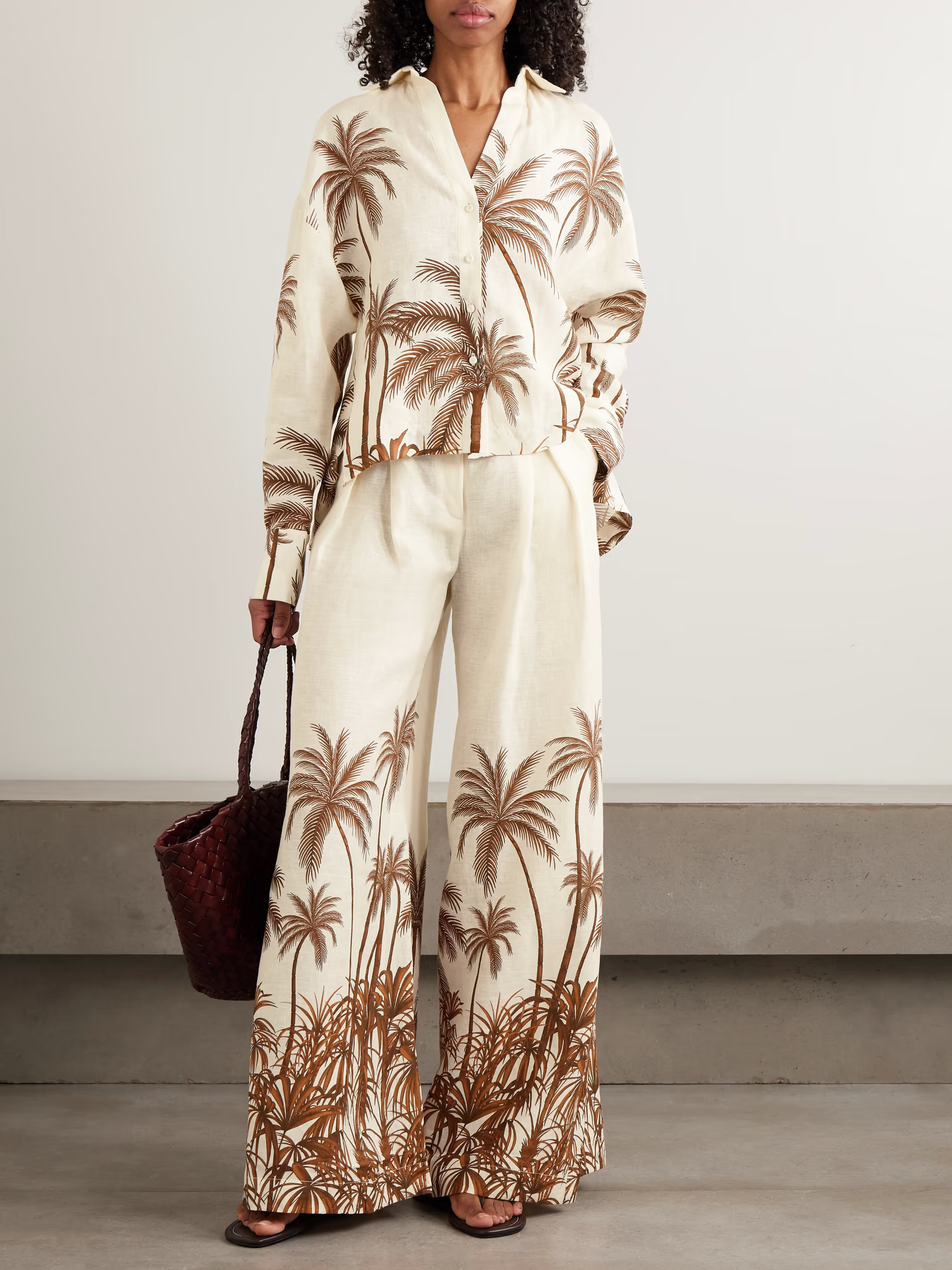 Desperte pleated printed linen wide-leg pants | NET-A-PORTER (US)