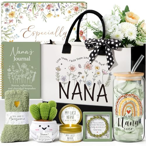 Best Grandma Christmas Gifts for Nana from Granddaughter Grandchildren Grandkids, Unique Nana Birthday Gifts for Grandma Gift Basket for Grandmother Gigi, New Granny Gift Set with Canvas Tote Bag | Amazon (US)