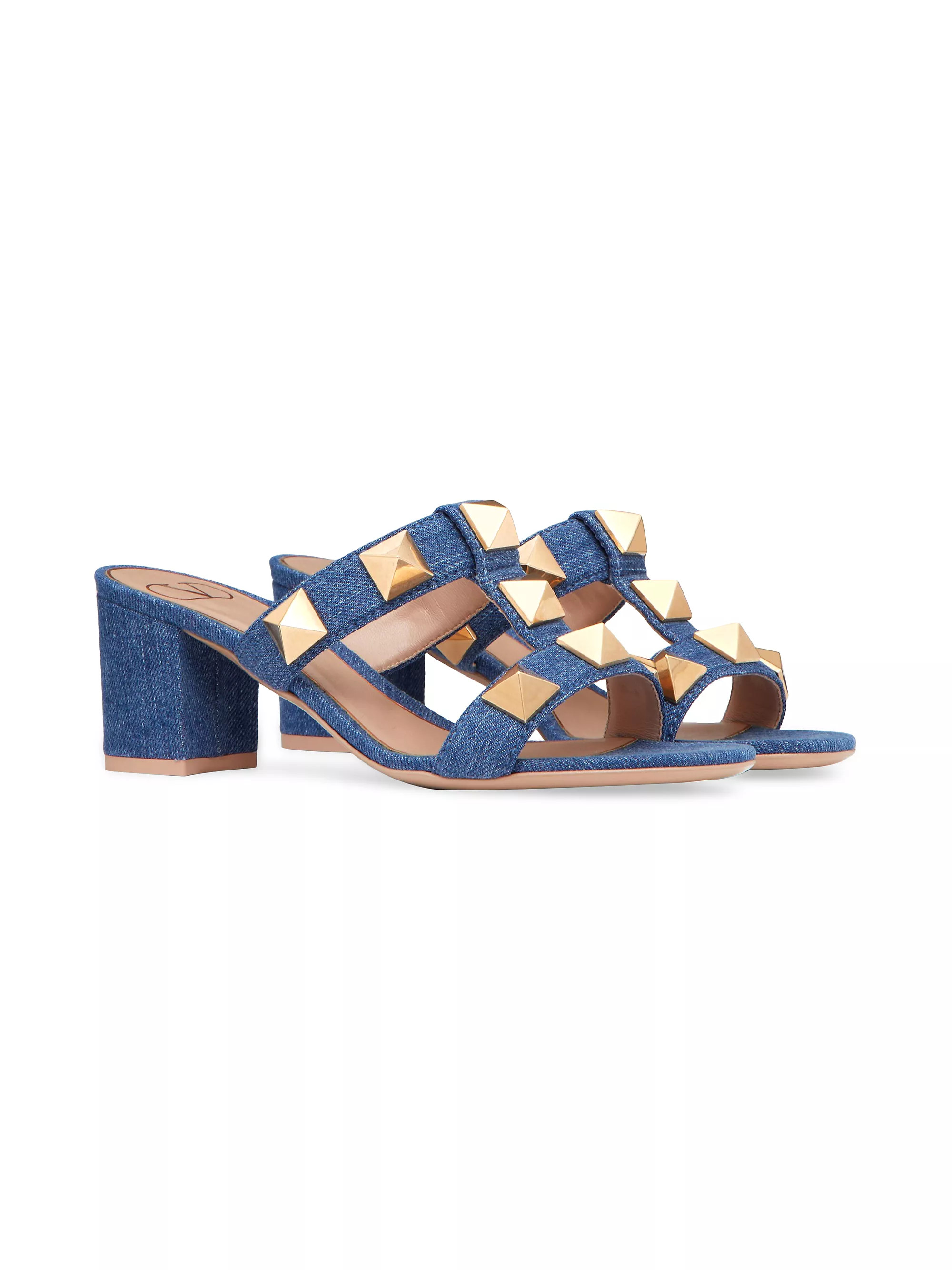 Roman Stud Denim Slide Sandals | Saks Fifth Avenue