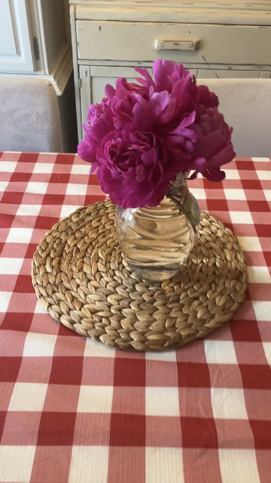 Summer in the kitchen looks like red gingham, fresh peonies, floral plates, woven textures, and lemon-scented candles. 🍋🌸✨

Creating beauty in the everyday is one of my favorite forms of homemaking.

#SummerKitchen #Homemaking #SummerDecor #KitchenRefresh #TablescapeInspiration

#LTKSeasonal #LTKmomlife #LTKHome