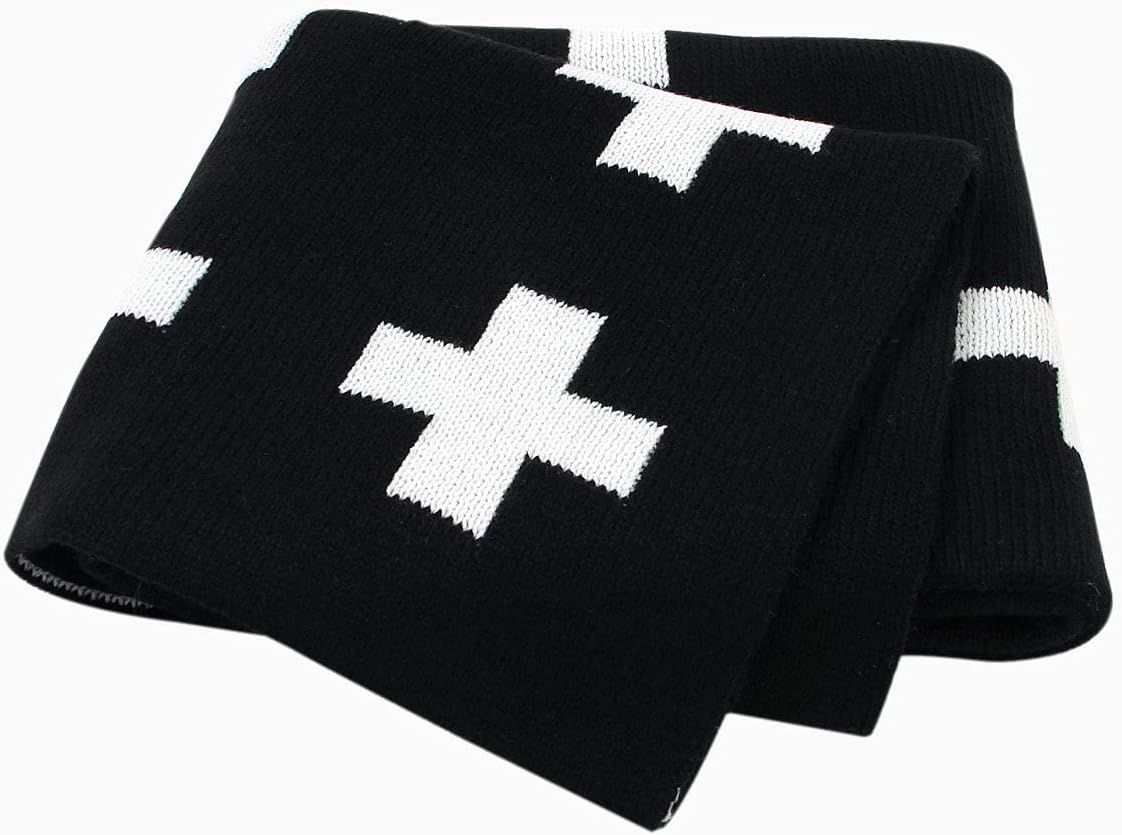 mimixong Baby Blankets Knitted Toddler Blankets Black and White with Cross Swiss Pattern for Boy and | Amazon (US)