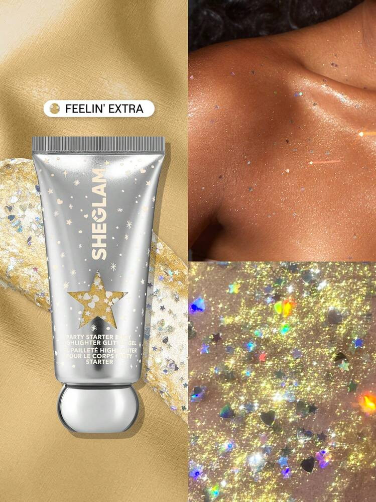 SHEGLAM Starter Body Highlighter Glitter Gel-Feelin' Extra Gel Highlighter Liquid Glitter Diamond Glitter Highlighter Long Lasting Dual-Use Sweat Proof Illuminator Highlighter Brand Beauty Makeup Face Paint Cosmetic For Women Girls Perfect For Spring Summer Ideal For Y2K Fancy Fashion Suitable For Birthday Mother'S Day Gift Rave Party Ready Best Color | SHEIN