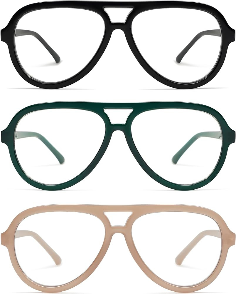 AMOMOMA 3 Pack Retro Oversized Aviator Reading Glasses for Women Men,Classic Large Reader Blue Li... | Amazon (US)