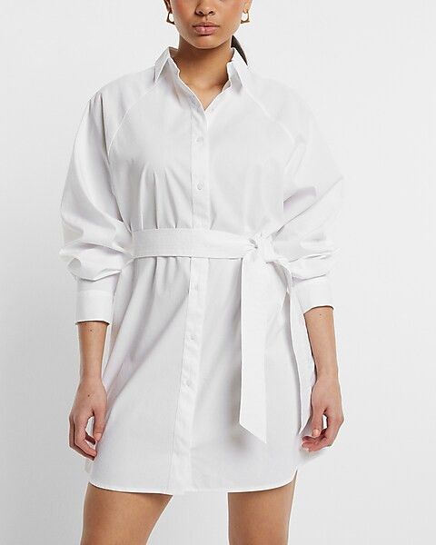 Cotton-Blend Boyfriend Poplin Portofino Shirt Dress | Express